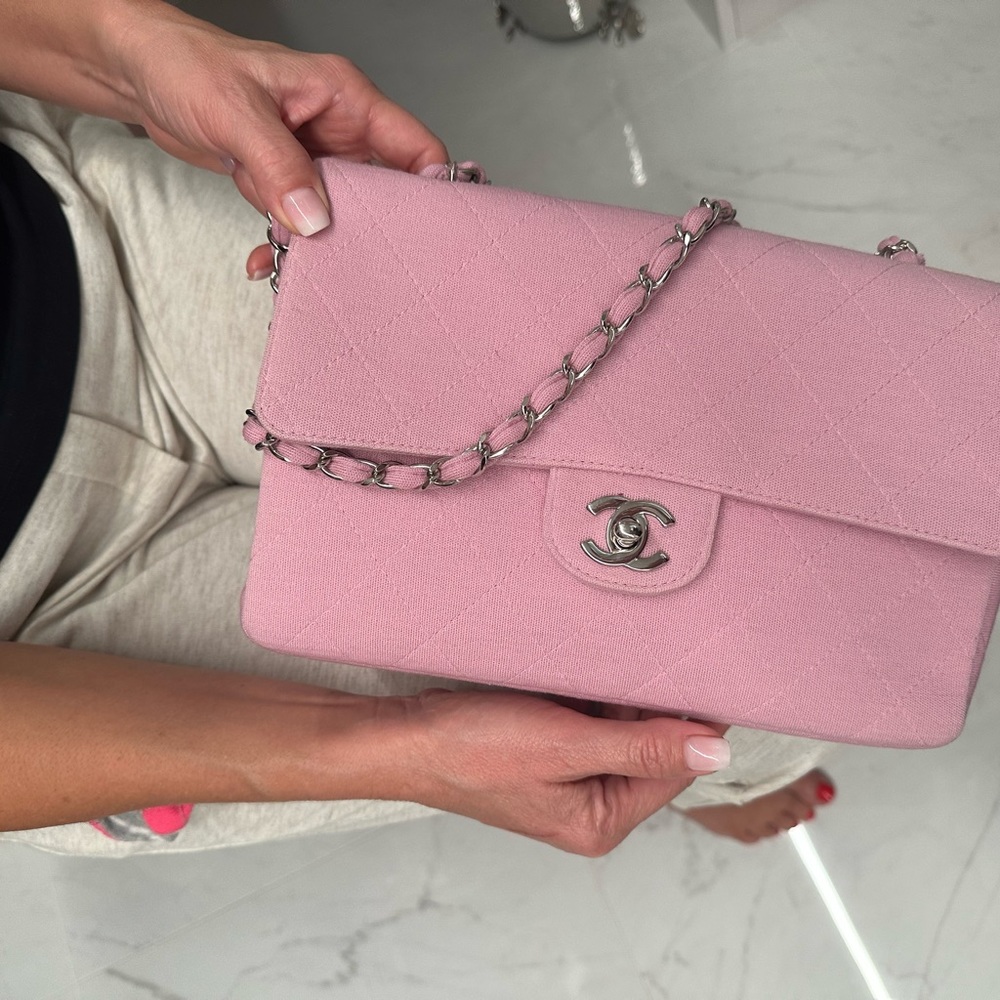 Chanel classic flap jersey pink